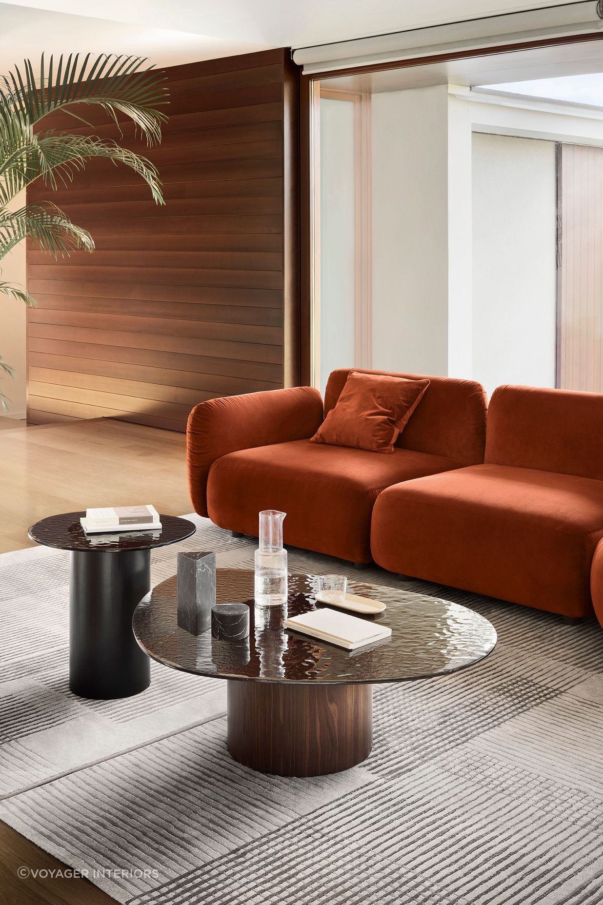This mushroom coffee table enhances the style of this room.