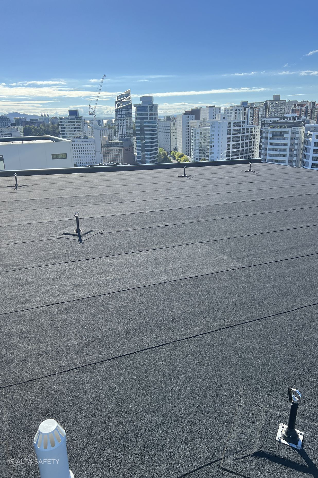 The permanent system is for the ongoing maintenance of the building and to keep contractors safe while they’re on top of the roof walking around.