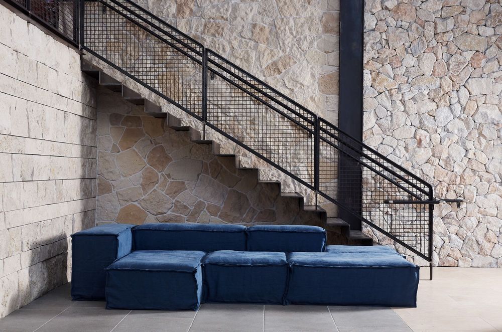 The Eco Outdoor Ord sofa is made from large modular blocks with a weatherproof quick-dry cushion structure.