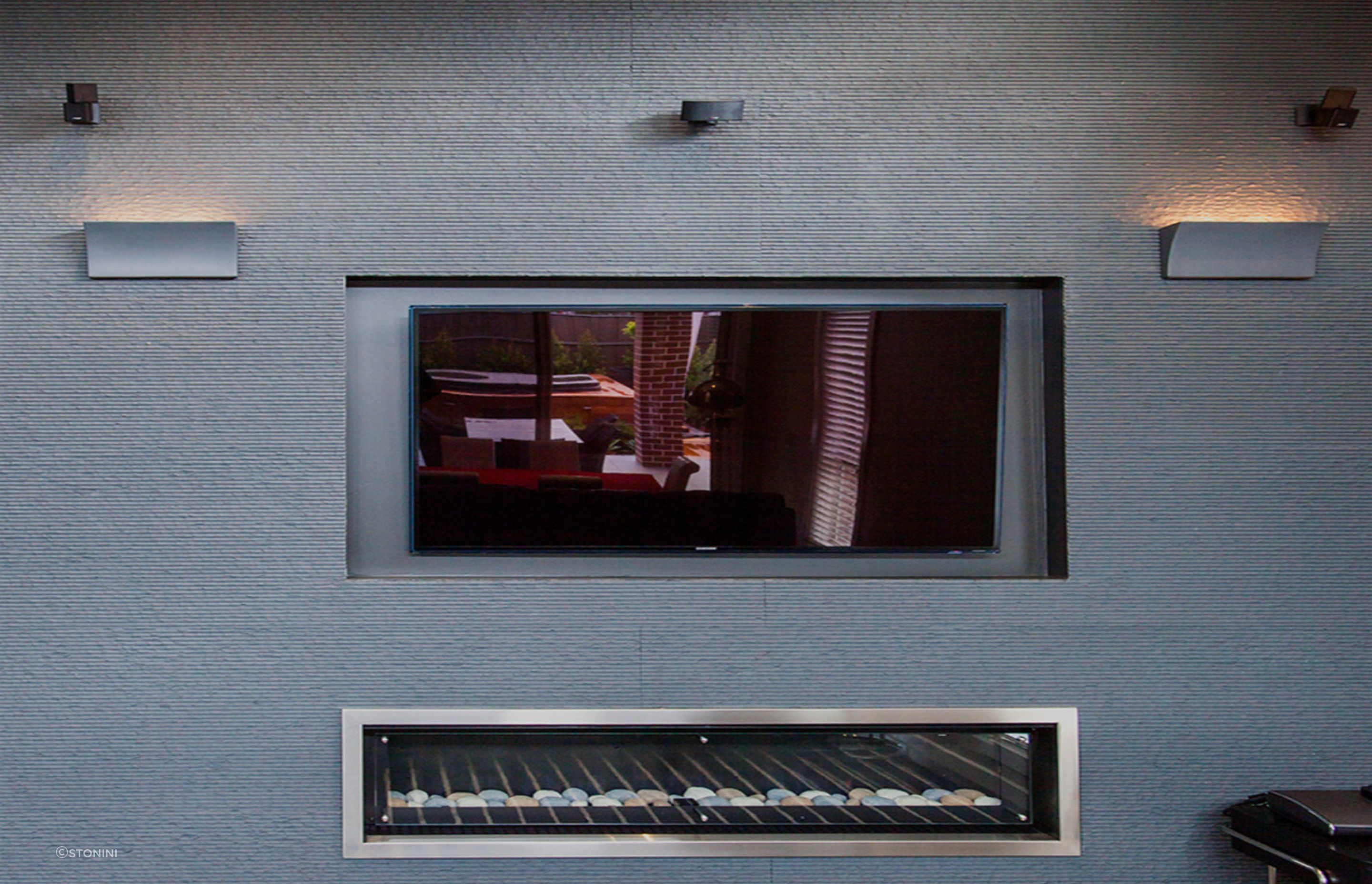 These 3D Wall panels are available in a bluestone or mica surface finish. Featured product: Cabana 3D Wall Panel.