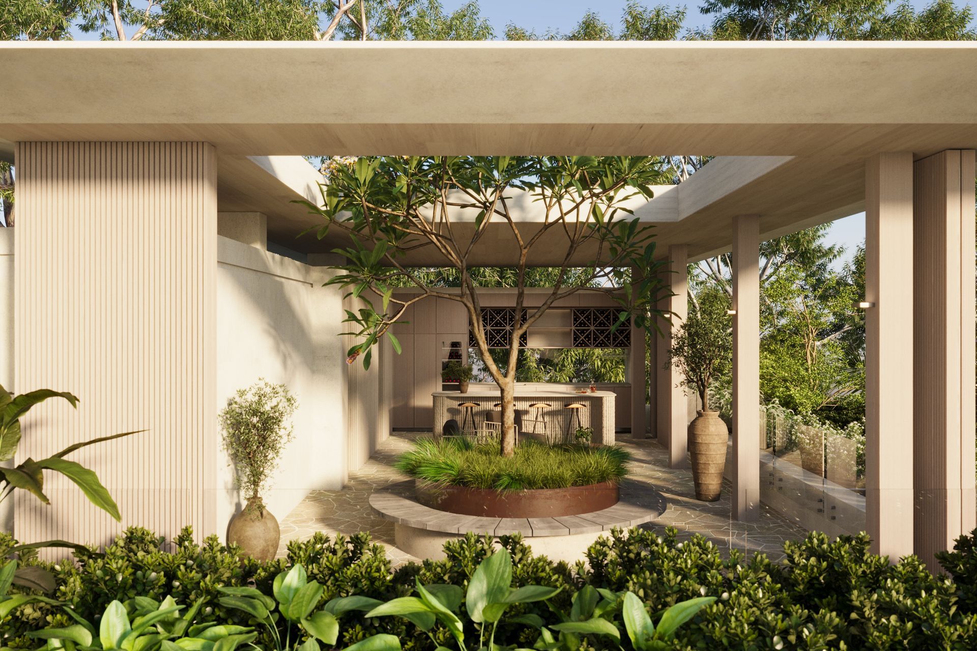 Gorgeous outdoor bar room in Hastings house designed by Gerard Smith Design