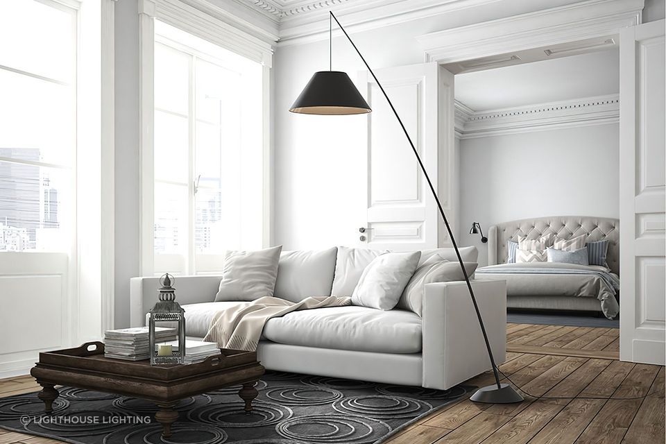 A versatile option like the Junco Floor Lamp from Lighthouse Lighting can be a source of ambient and task lighting.