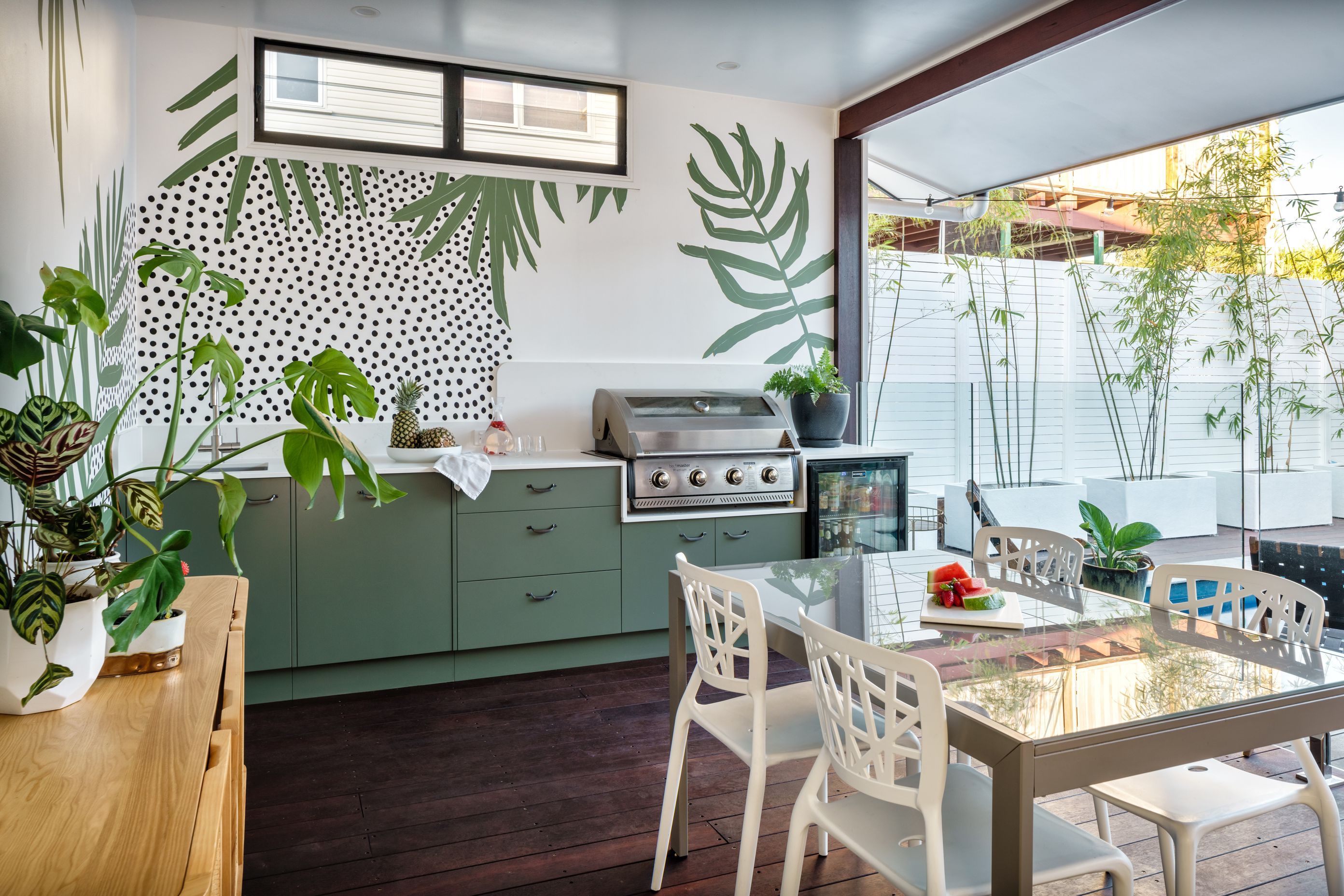 Outdoor kitchens are often combined with open dining areas