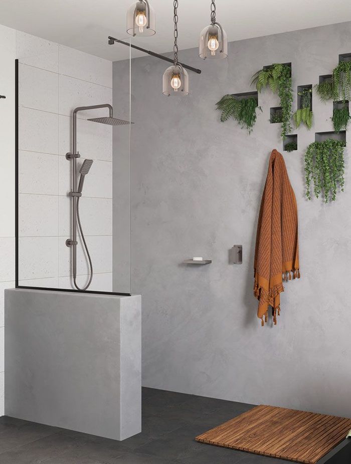 Rainfall shower head complimented by the indoor plants