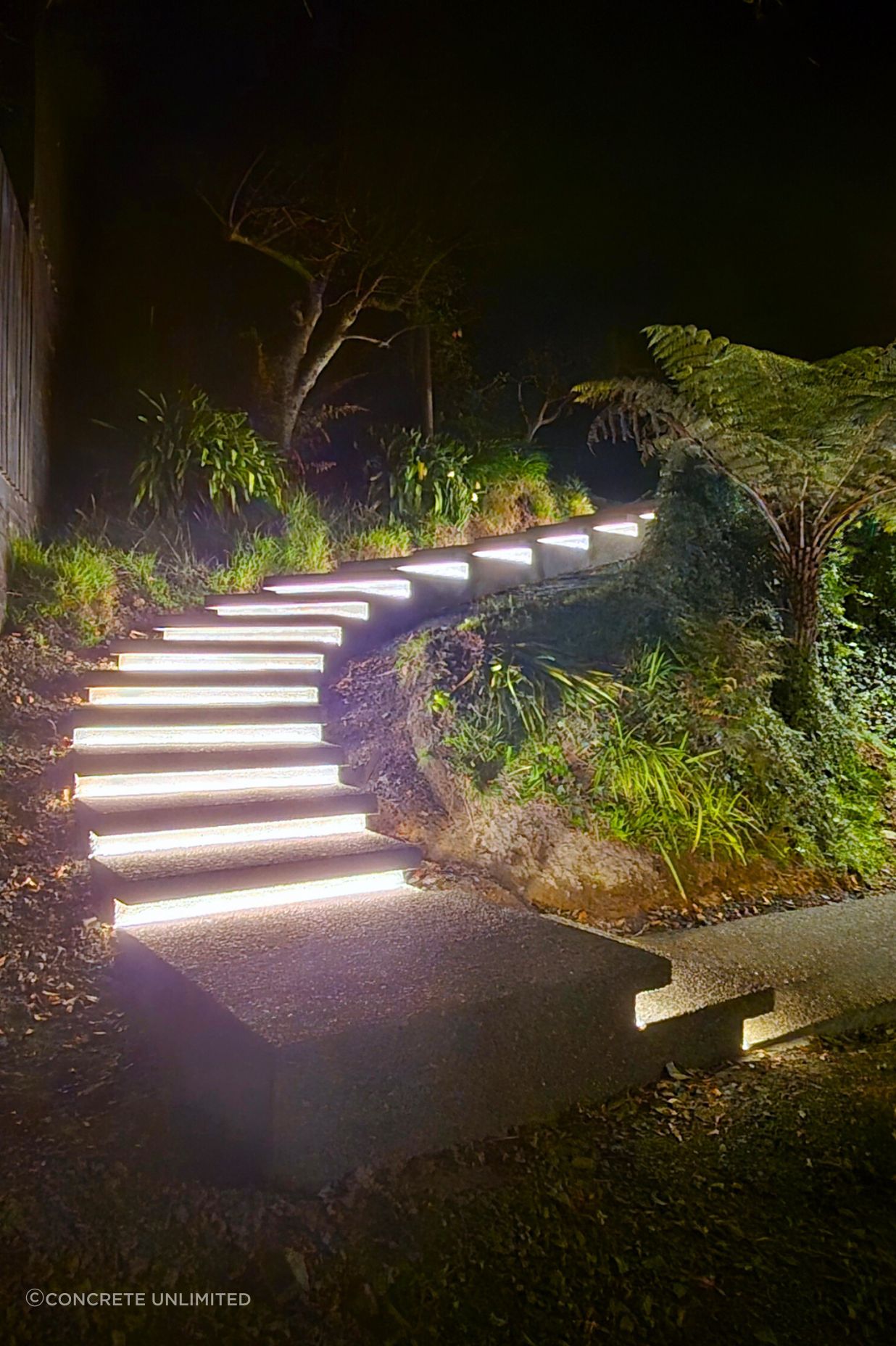 LED-lit steps showcased in Concrete Unlimited's 2024 award-winning Cable Bay Project
