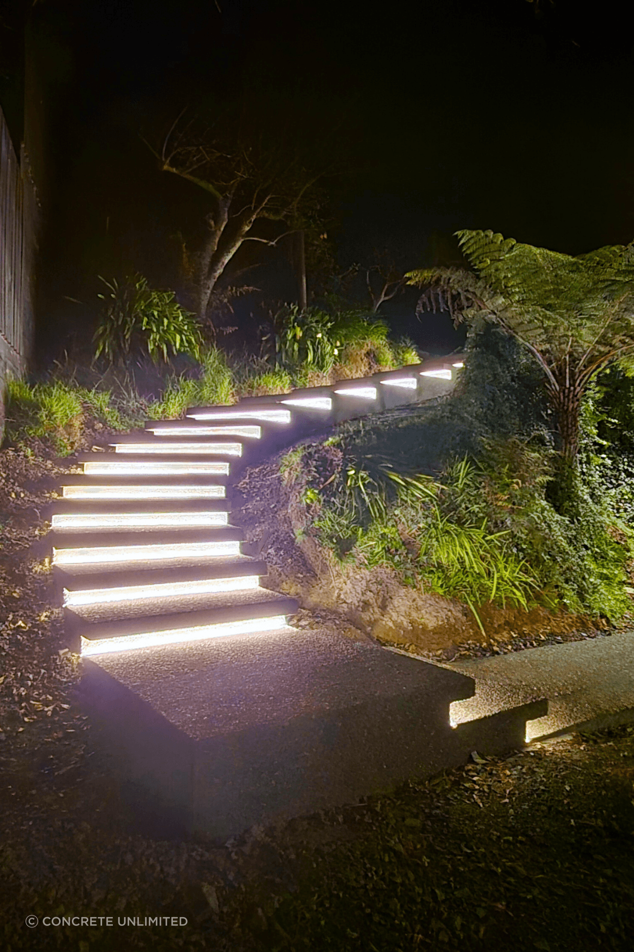 LED-lit steps showcased in Concrete Unlimited's 2024 award-winning Cable Bay Project