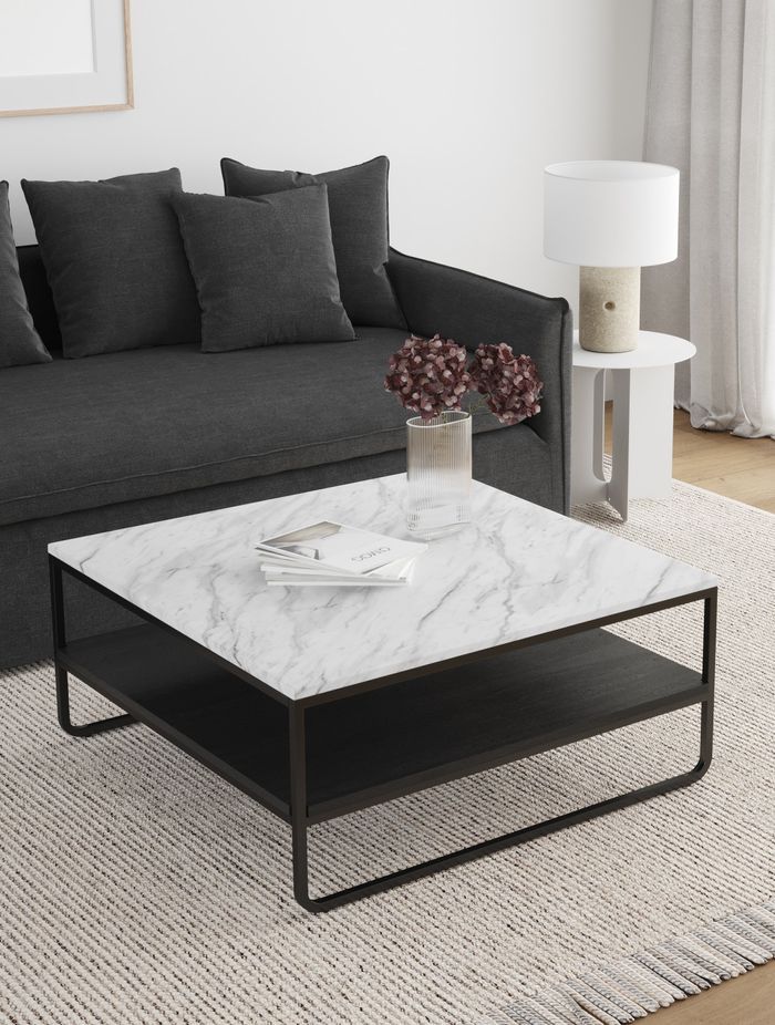 Estoria White Marble Square Shelf Coffee Table | Black by L3 Home