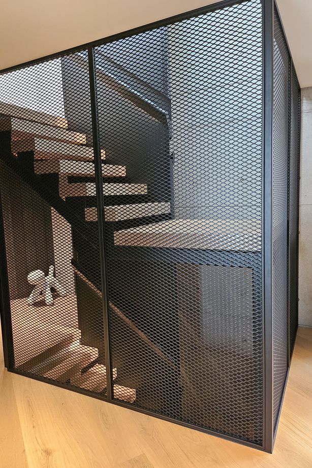 Mesh inserts create an industrial feel.