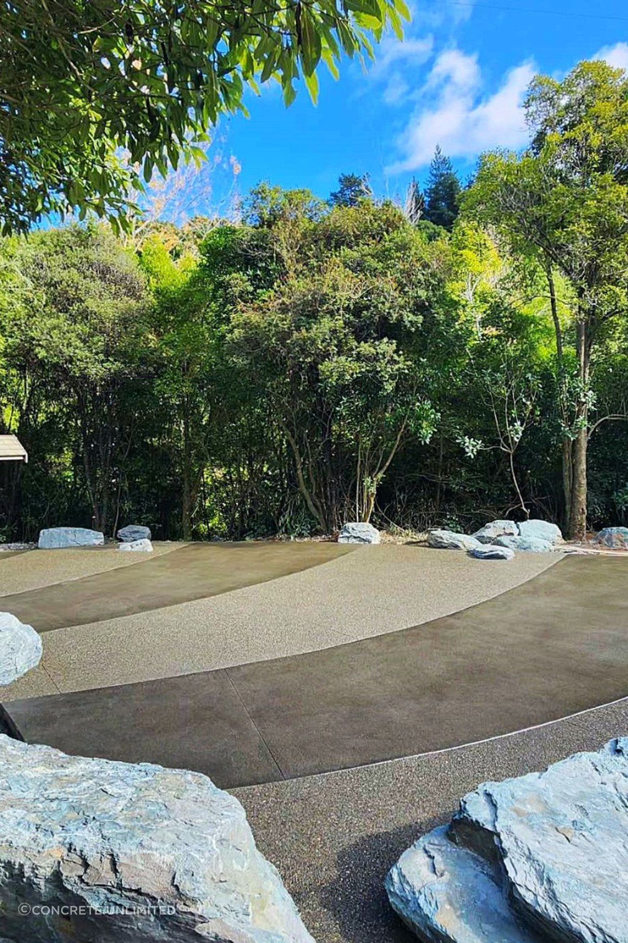 Decorative exposed and acid etch entranceway for Concrete Unlimited's 2024 award-winning Marsden Valley Project