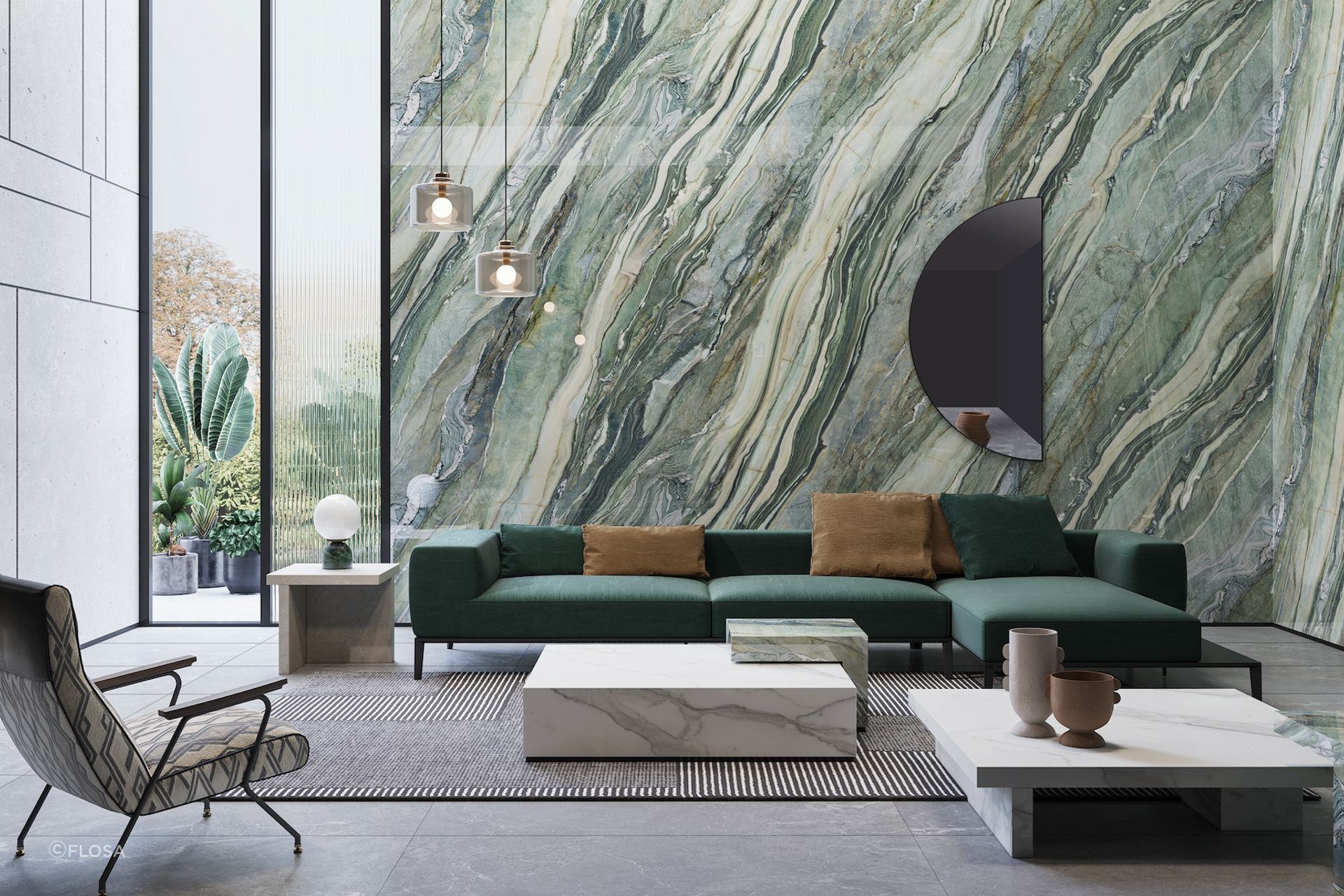 The Malachite slab has a gorgeous green stone-like appearance.