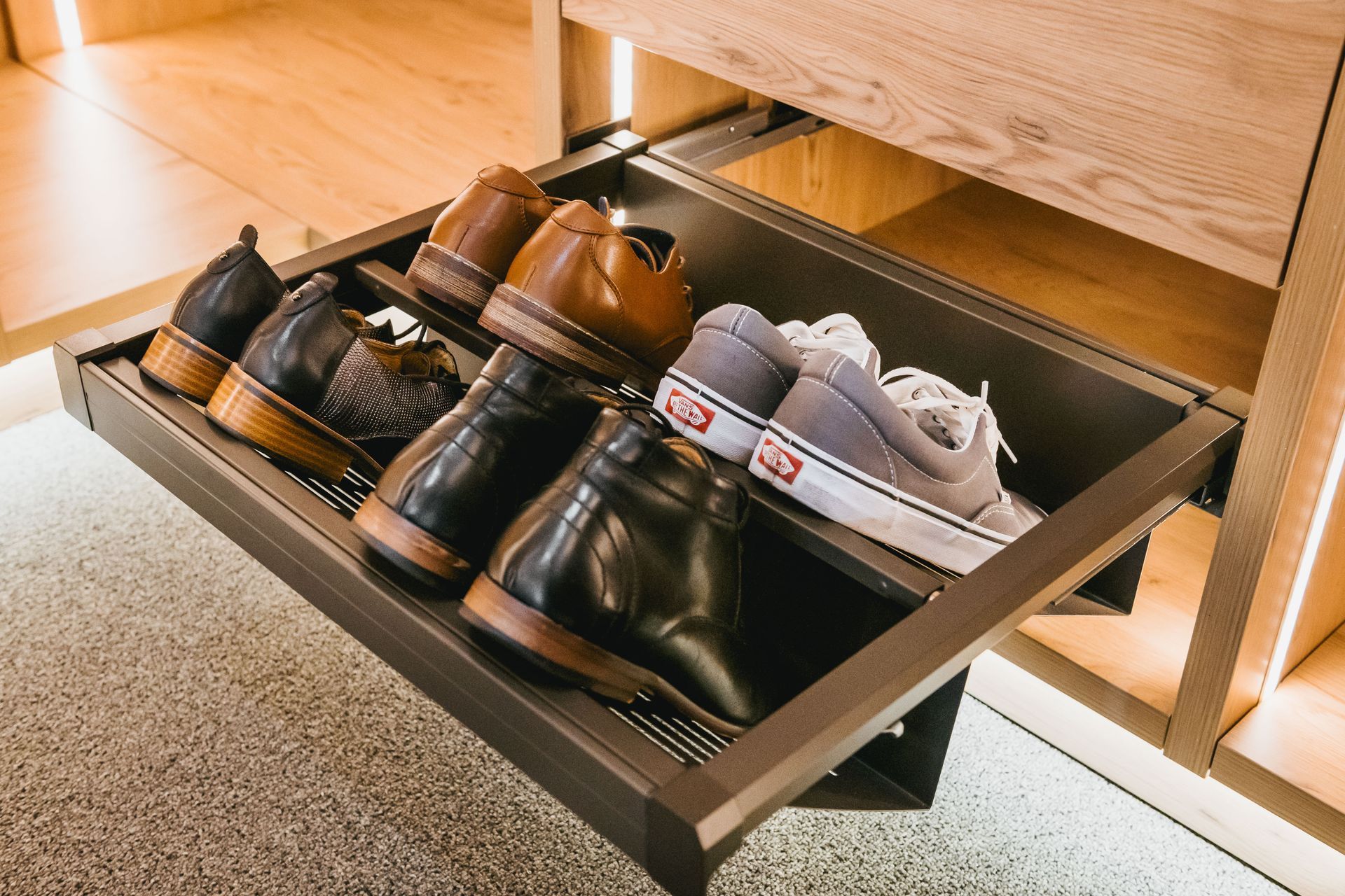 Customisation is key: this drawer is designed for neatly storing shoes so you don't have anything on the floor.