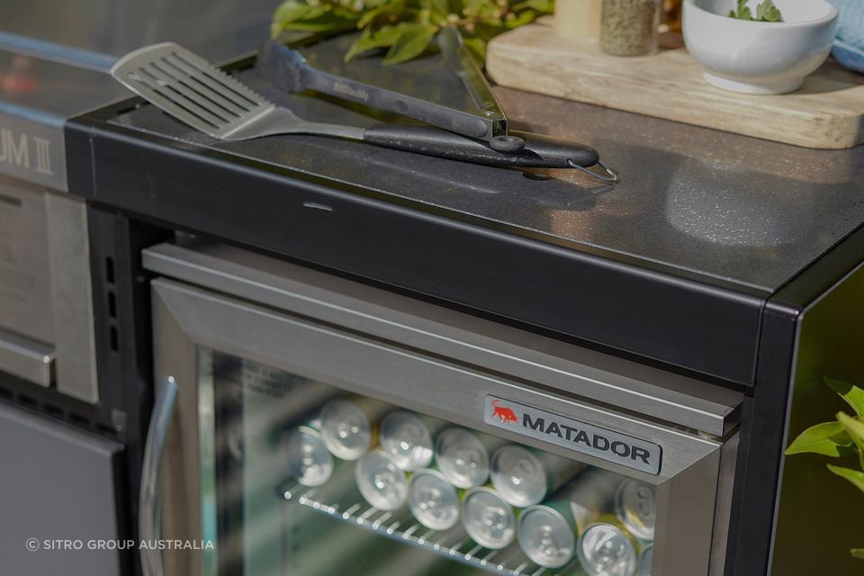 A sophisticated bar fridge is a must for any outdoor kitchen