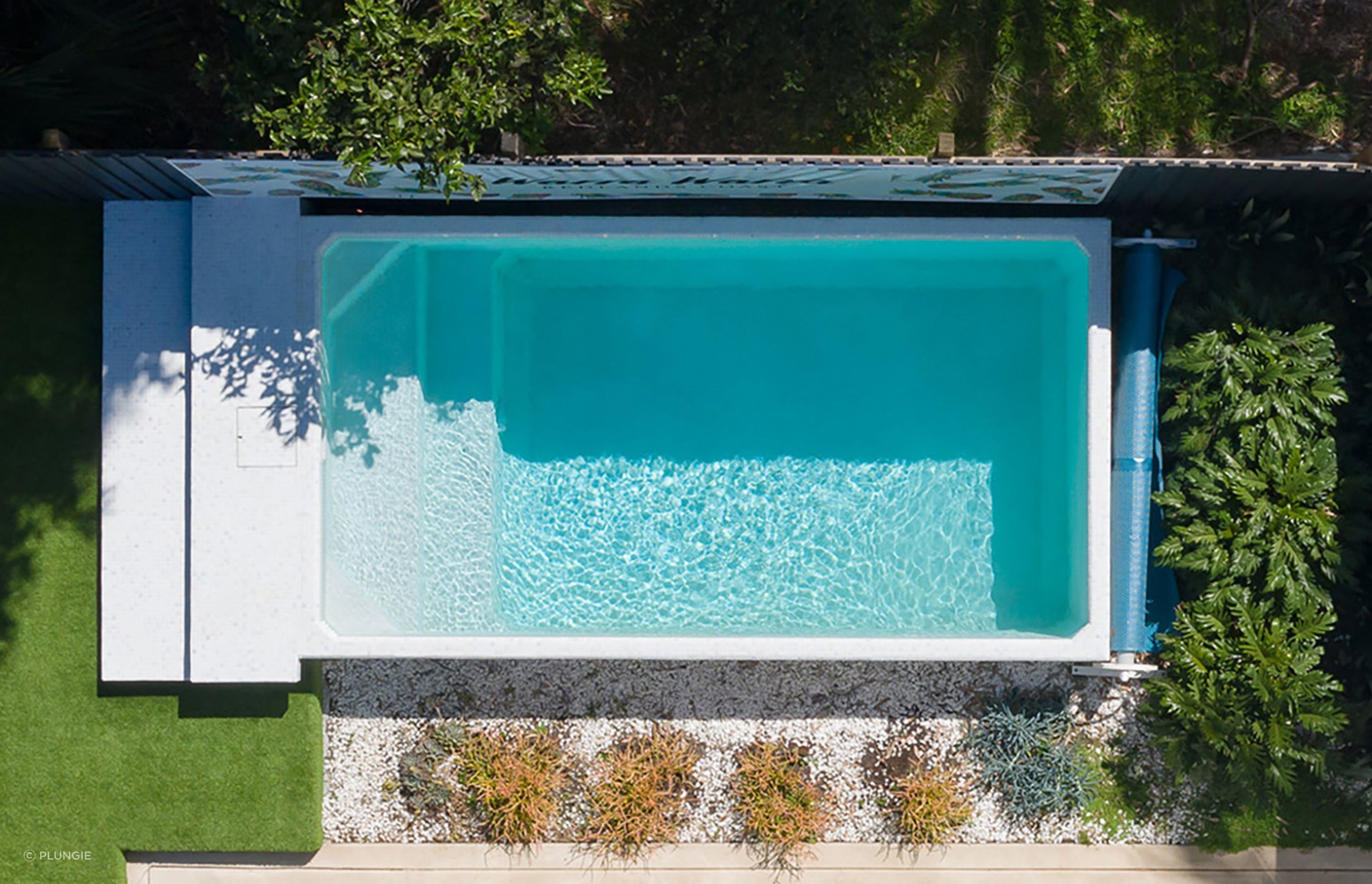 Size and proportion are key when it comes to bringing the right visual balance to an outdoor area with a pool, seen here with the Plungie Studio Pool by Plungie.