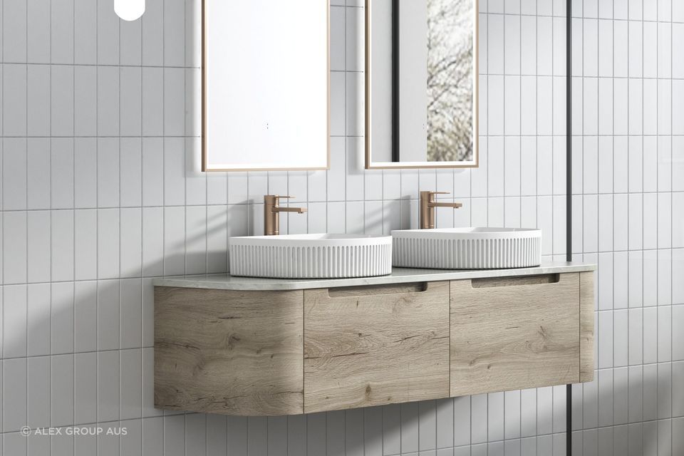 The Aulic Hamilton Wall Hung Vanity by Alex Group Aus is 1500mm in width, a standard size for a double vanity.