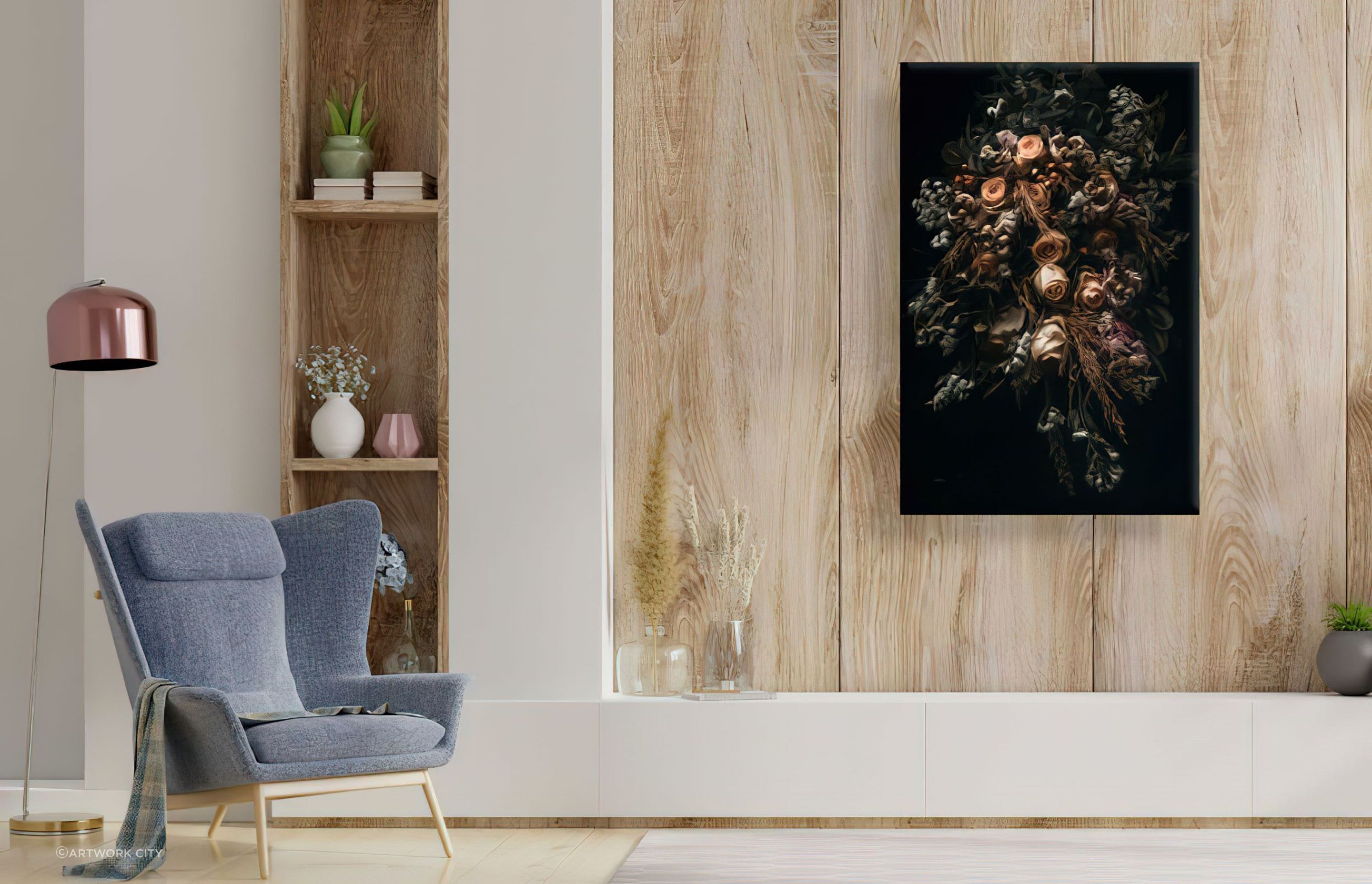 Wall art is a great way to inject some expression into a living space, seen here with the beautiful Berthe - Sierrafleur.