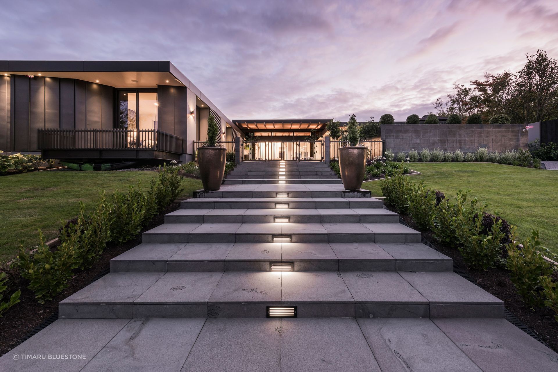 Stylish outdoor stairs with Bluestone Treads in this immaculate property.