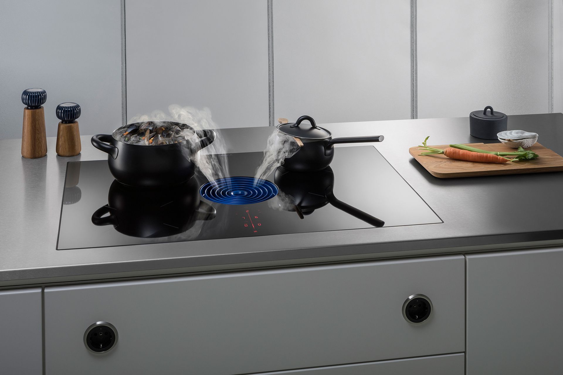 Built-in extractors, like the one featured on the BORA Pure Induction Cooktop from Kouzina Appliances, are an exciting new feature of the latest cooktops on the market.