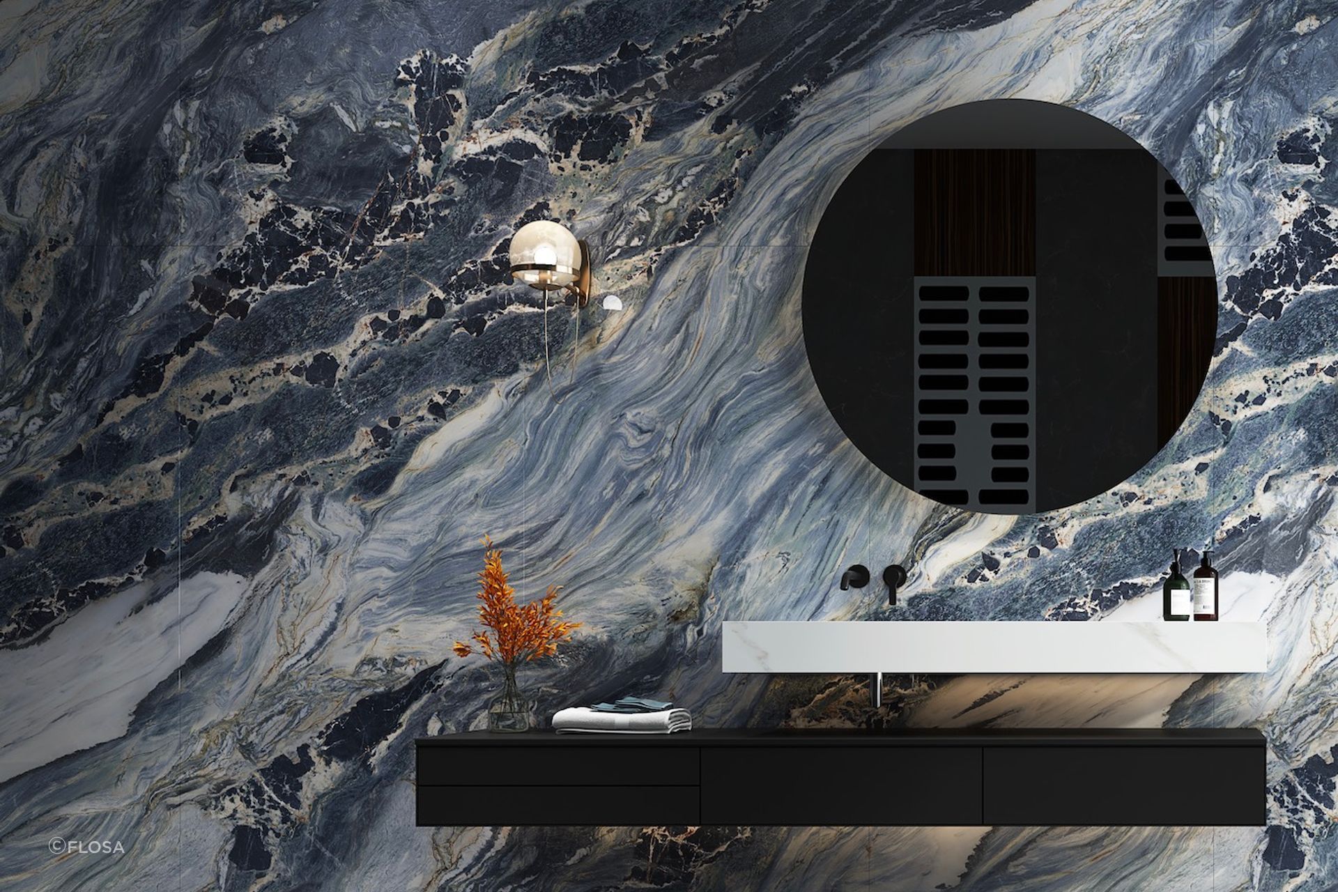  The slab is water resistant and has minimal grout lines, making it a hygienic and trustworthy product for bathrooms.