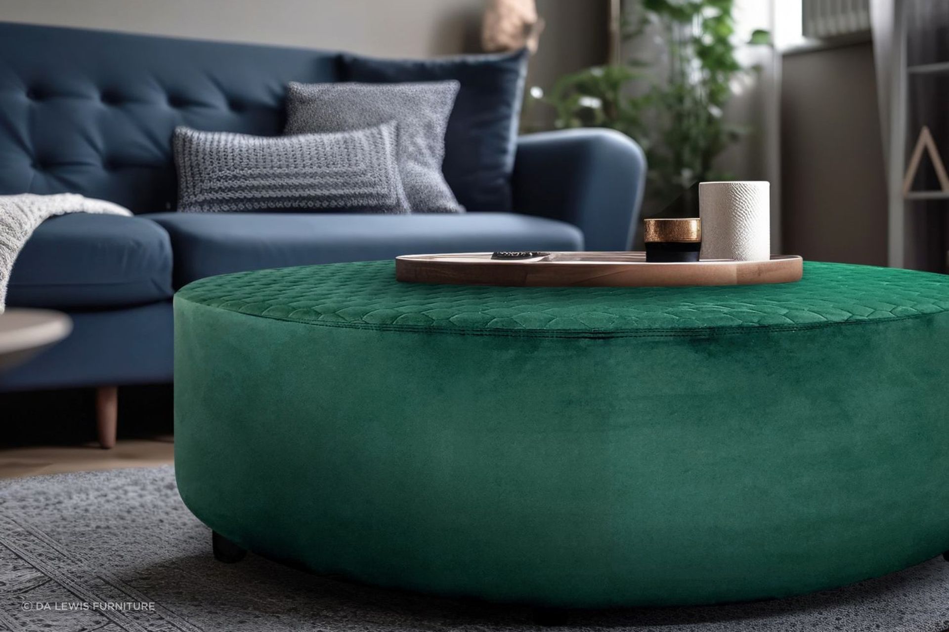 Doubling up as a stylish coffee table — the Bennie Ottoman from DA Lewis Furniture.