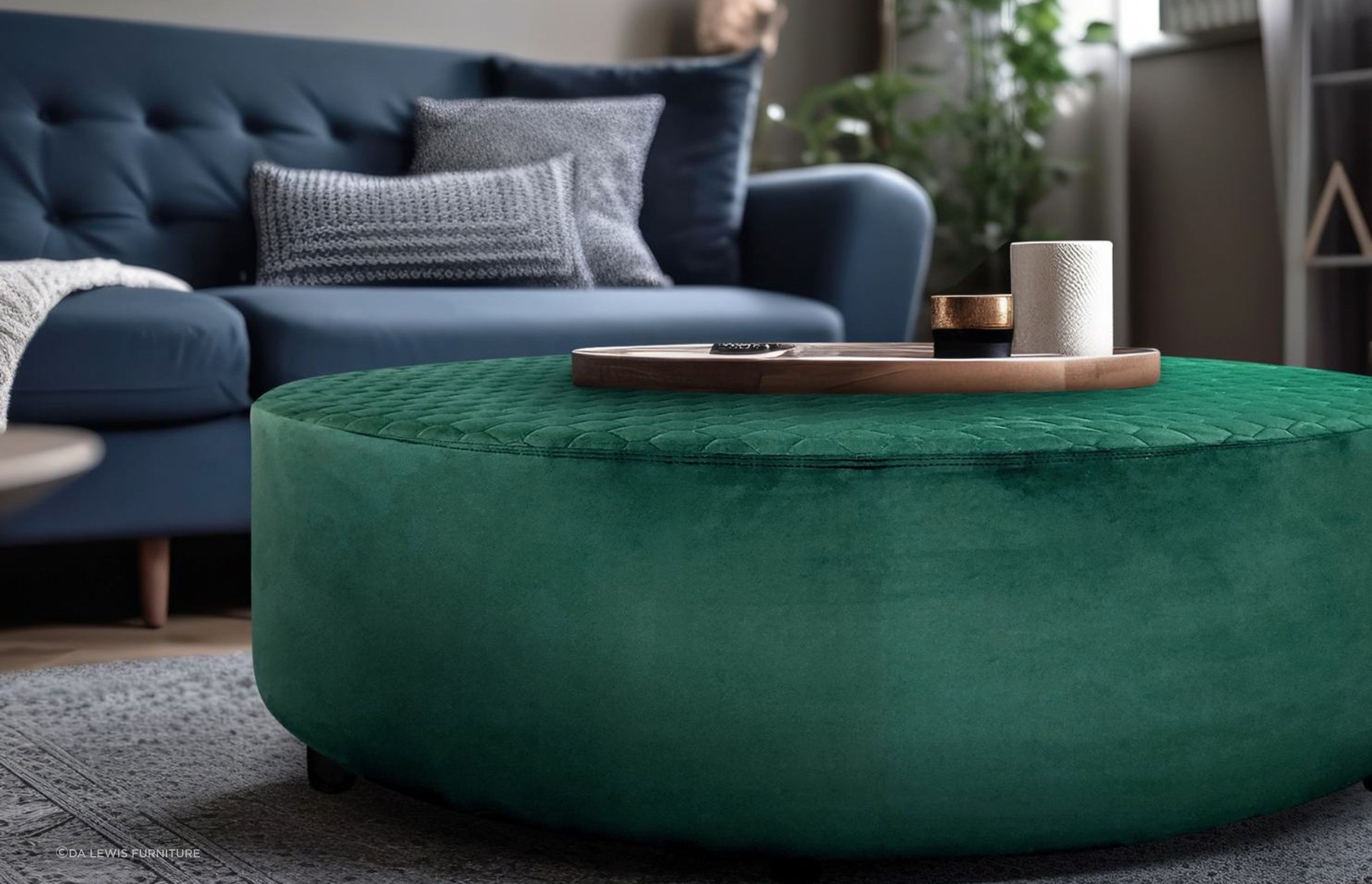 Doubling up as a stylish coffee table — the Bennie Ottoman from DA Lewis Furniture.