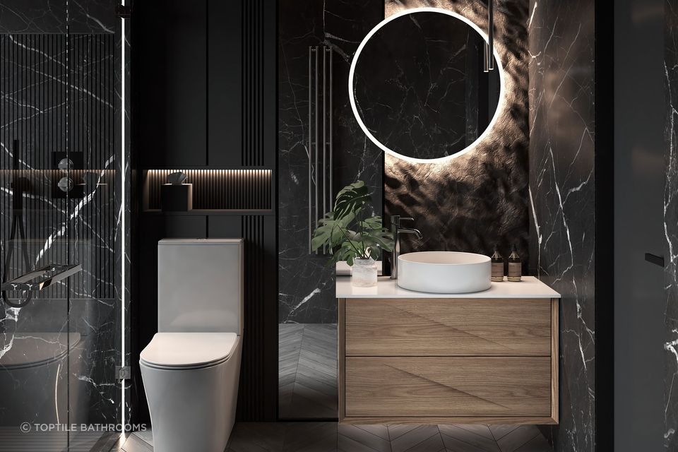 The Bevale Collection Plywood Vanity from Toptile Bathrooms offers both functionality and style.
