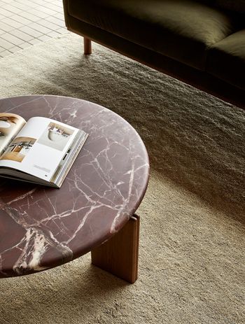 Pictured: Ray Marble Coffee Table, Sidney Fold 3 Seater Sofa, Bower Faris Rug (Pumice)