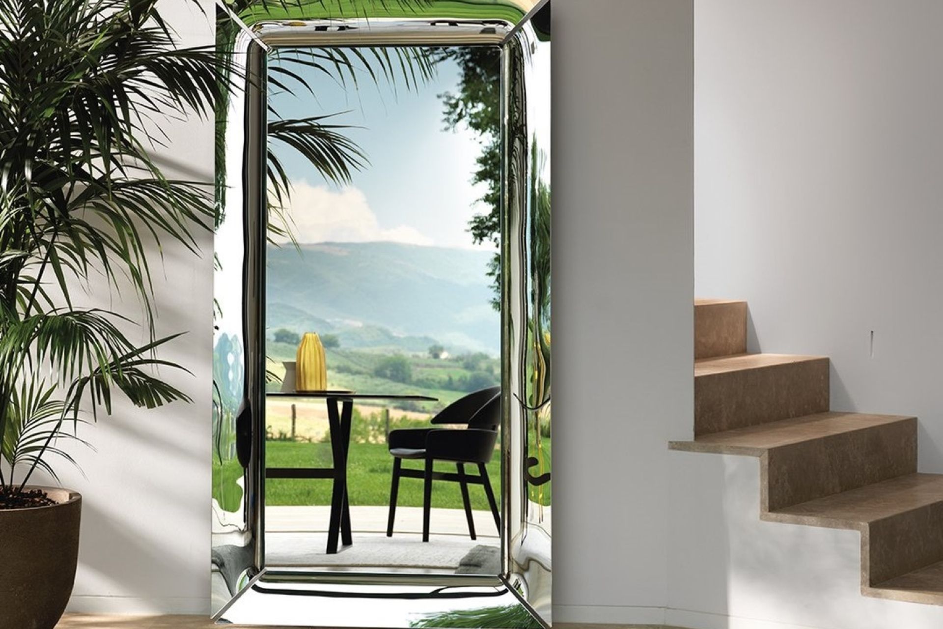 Taking advantage of an amazing view with the Caadre Freestanding Mirror.