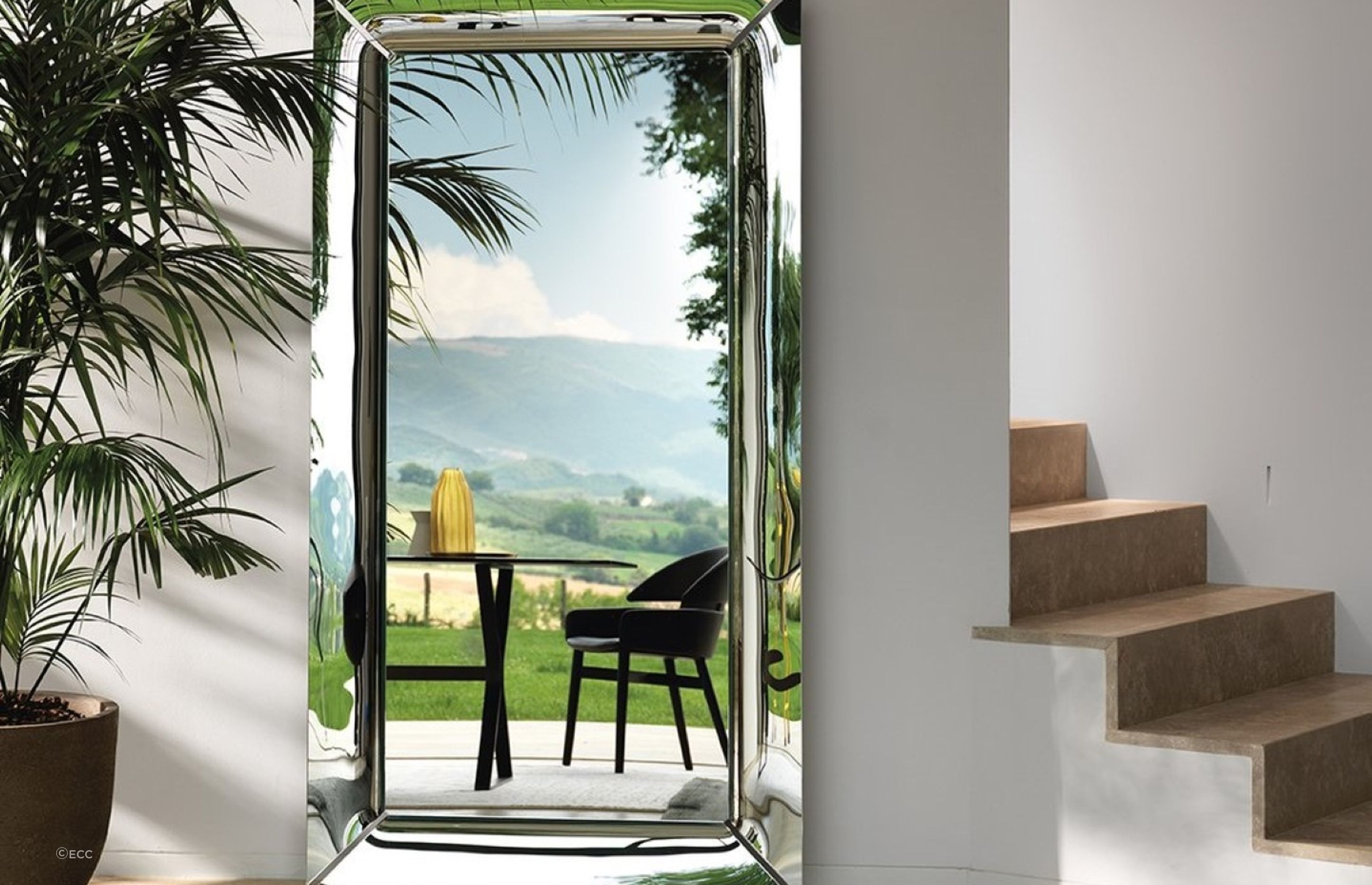 Taking advantage of an amazing view with the Caadre Freestanding Mirror.