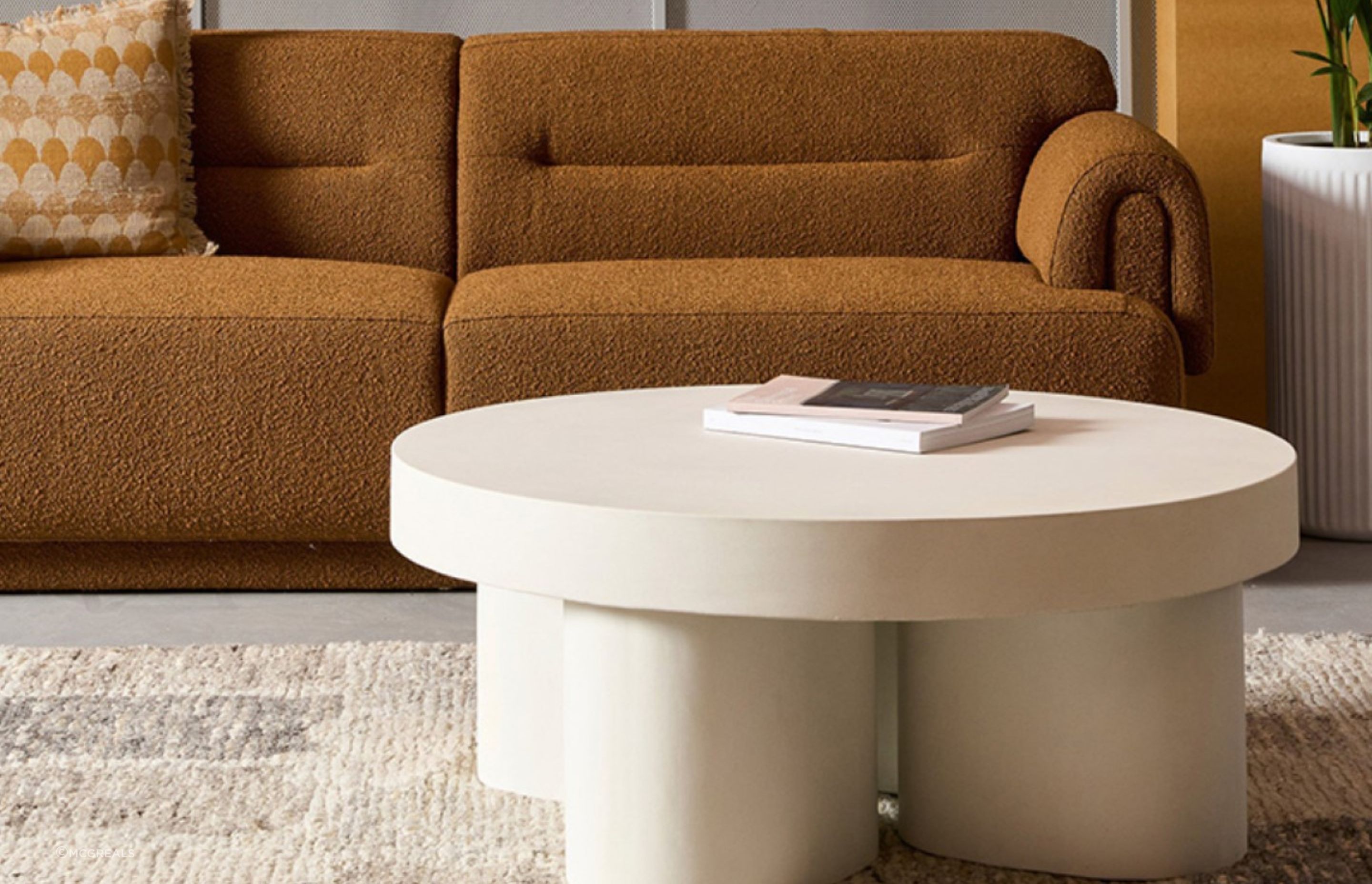 A bold approach to accent furniture with the Concrete Tuba Coffee Table.
