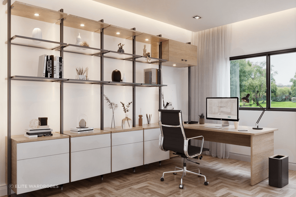 Bespoke Home Office Setup by Elite Wardrobes is a blend of functionality and style