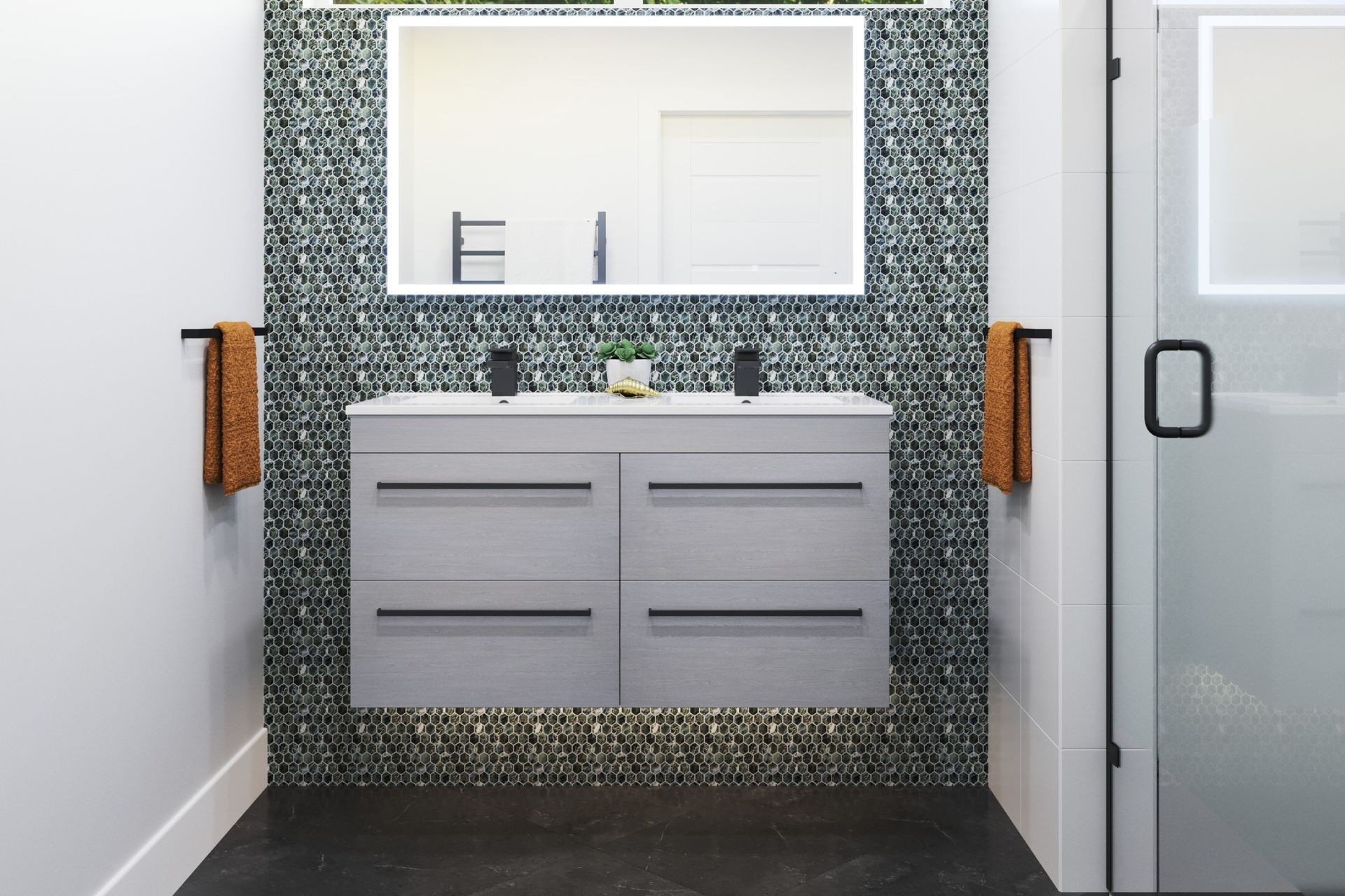 A floating vanity like the 3182 Citi Double Height Wall Hung Vanity, enhances the illusion of space.