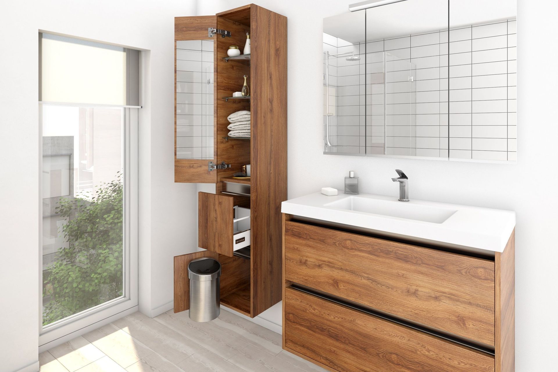 Tall and slim bathroom storage, like the City Tower solution, is much better suited to small bathrooms than traditional options.