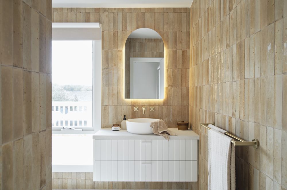 Brick coastal tiles set the foundation for many coastal style bathrooms.