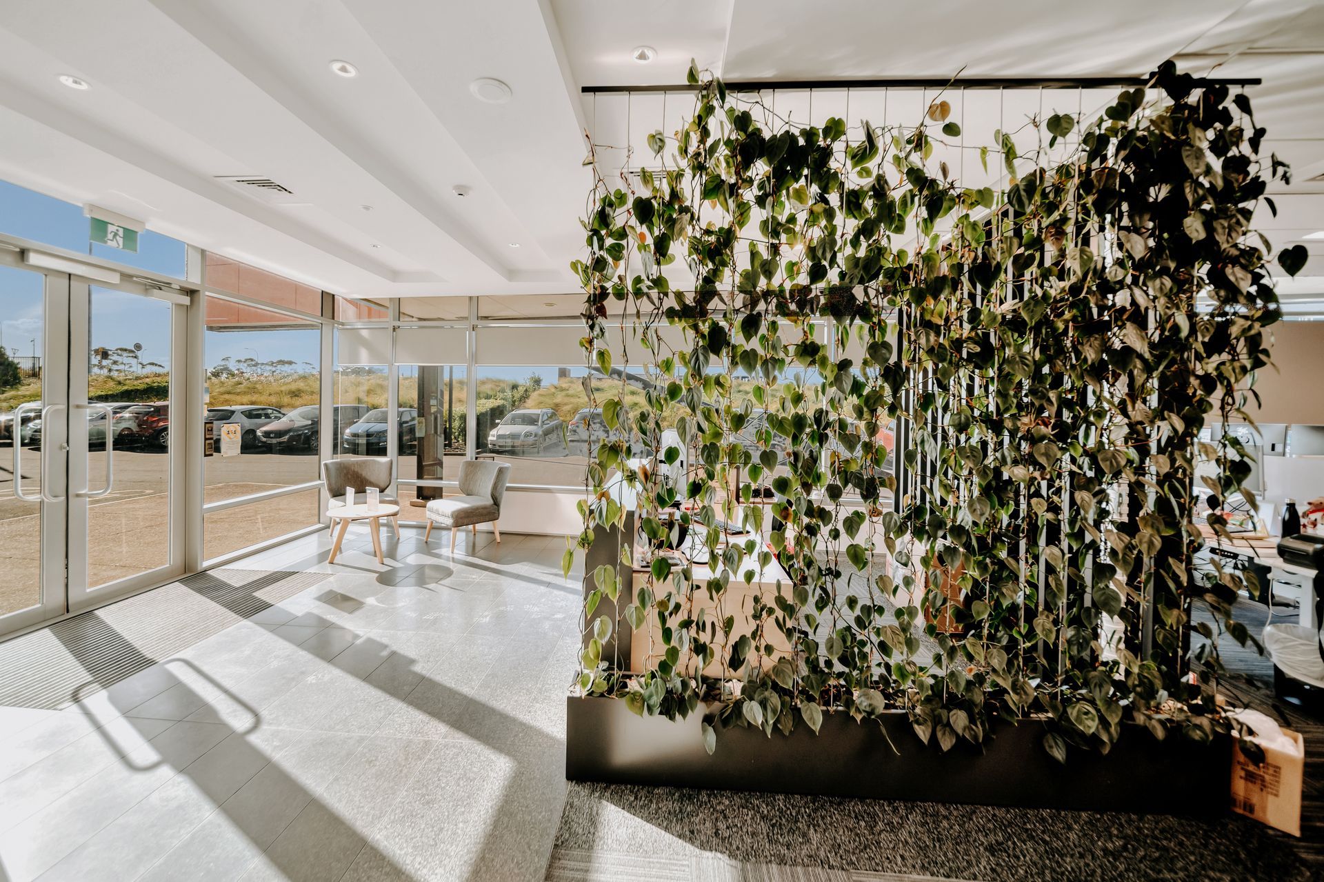 Planters can be used functionally as a partition, while serving their primary aesthetic purpose.