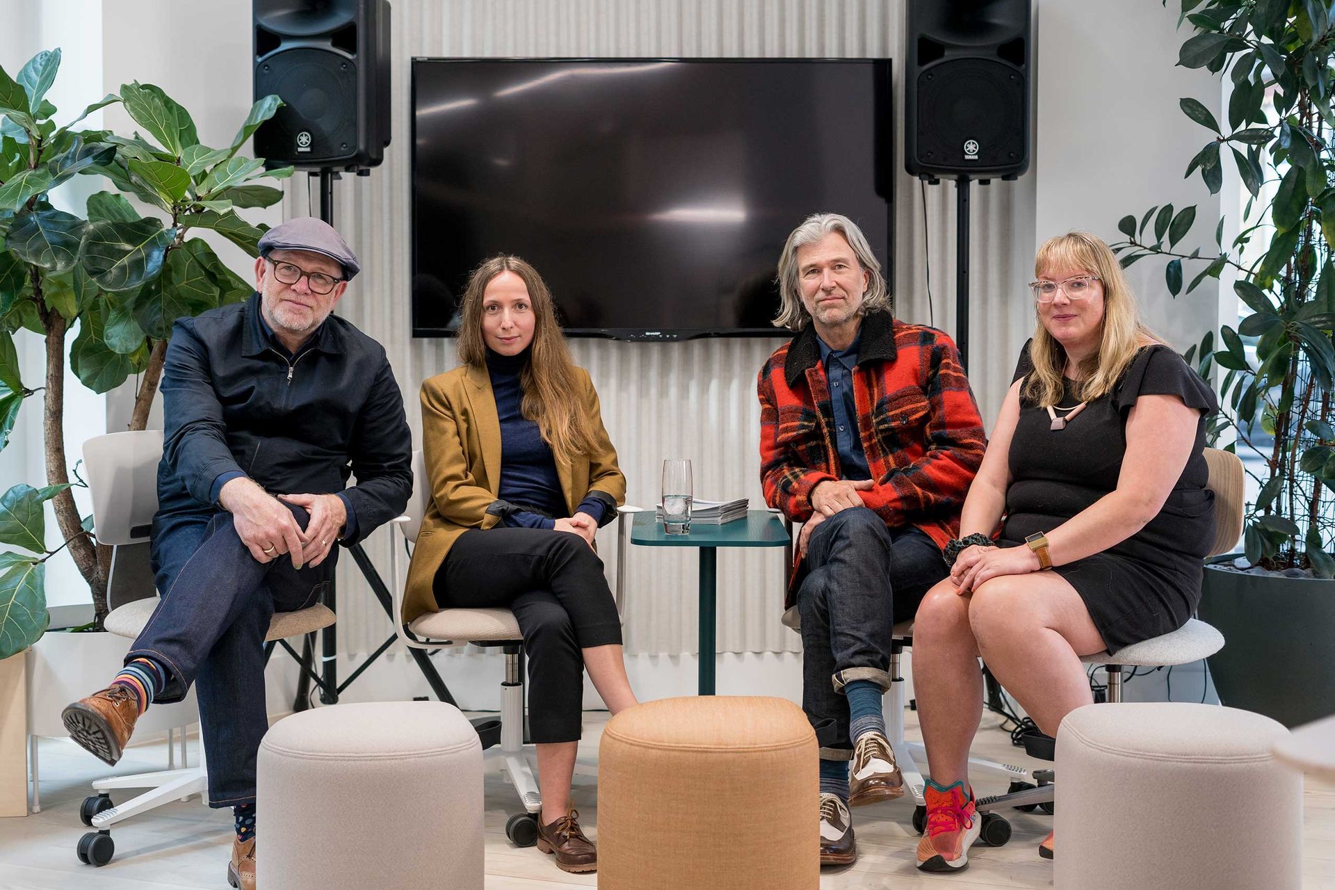 Left to right: Tom Lloyd (Designer, Revo), Maja Ganszyniec (Designer, Normo), Luke Pearson (Designer, Revo) & Helen Parton (talk host)