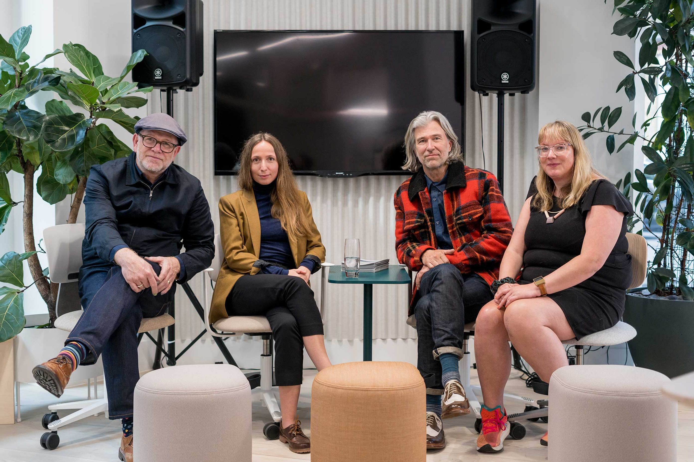 Left to right: Tom Lloyd (Designer, Revo), Maja Ganszyniec (Designer, Normo), Luke Pearson (Designer, Revo) &amp; Helen Parton (talk host)