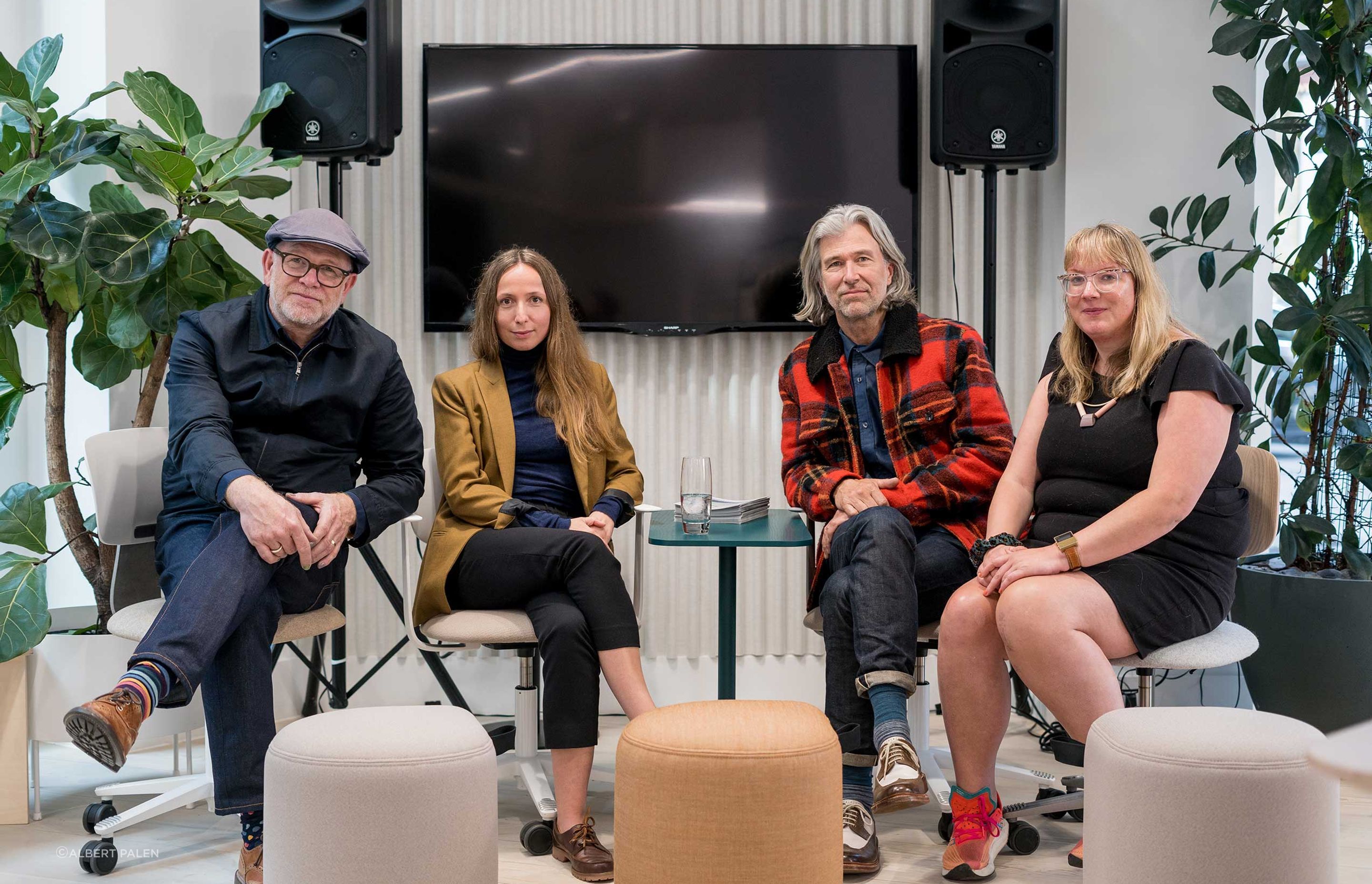 Left to right: Tom Lloyd (Designer, Revo), Maja Ganszyniec (Designer, Normo), Luke Pearson (Designer, Revo) & Helen Parton (talk host)