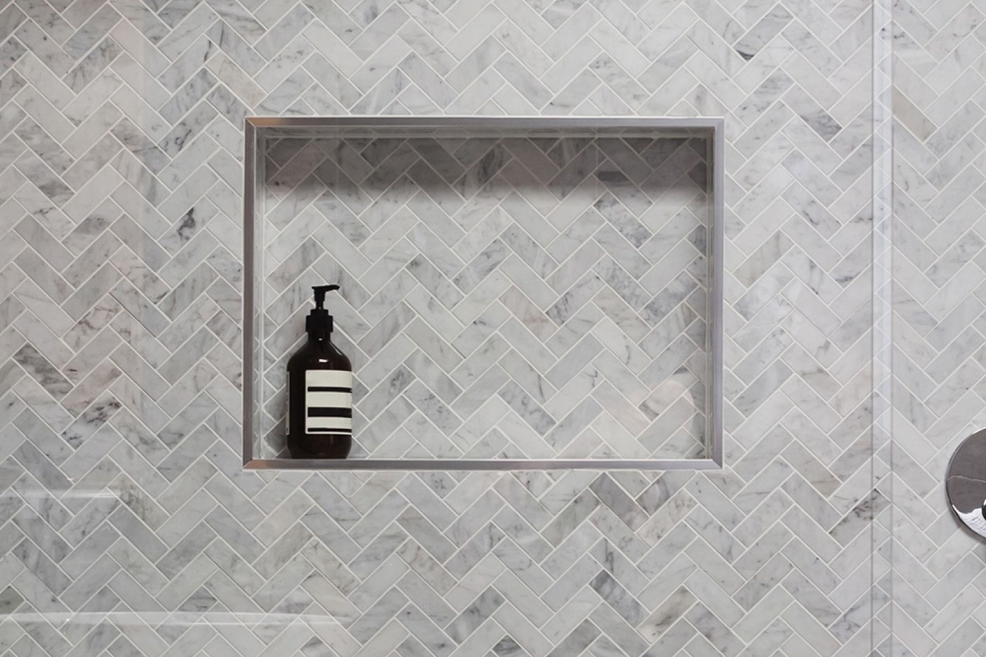 The Tile Over EasyNiche offers a sleek shower storage solution, perfect for the modern bathroom.