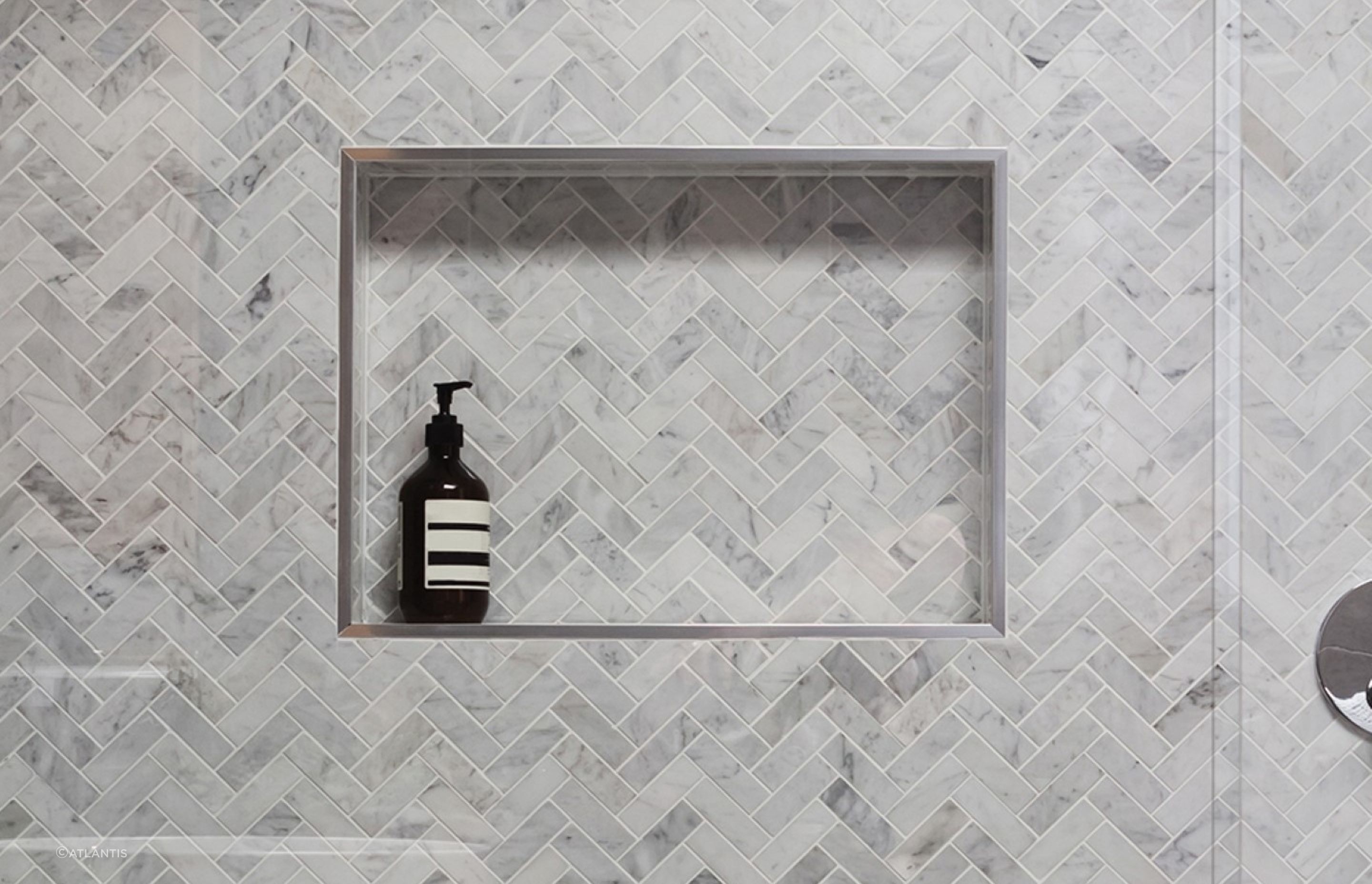 The Tile Over EasyNiche offers a sleek shower storage solution, perfect for the modern bathroom.