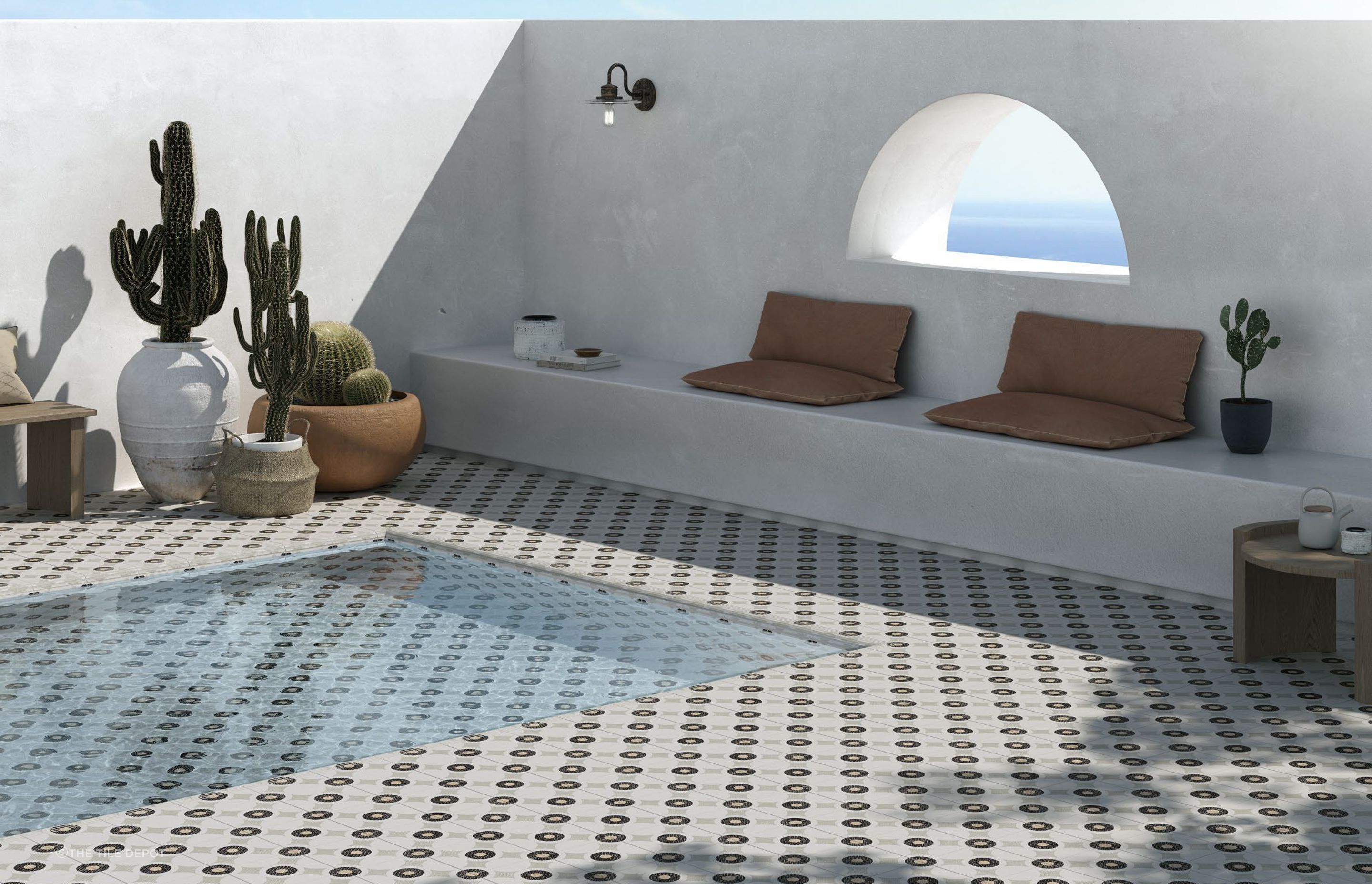 The stunning Cementina Open Air Floor Tiles, a great example of the encaustic style.