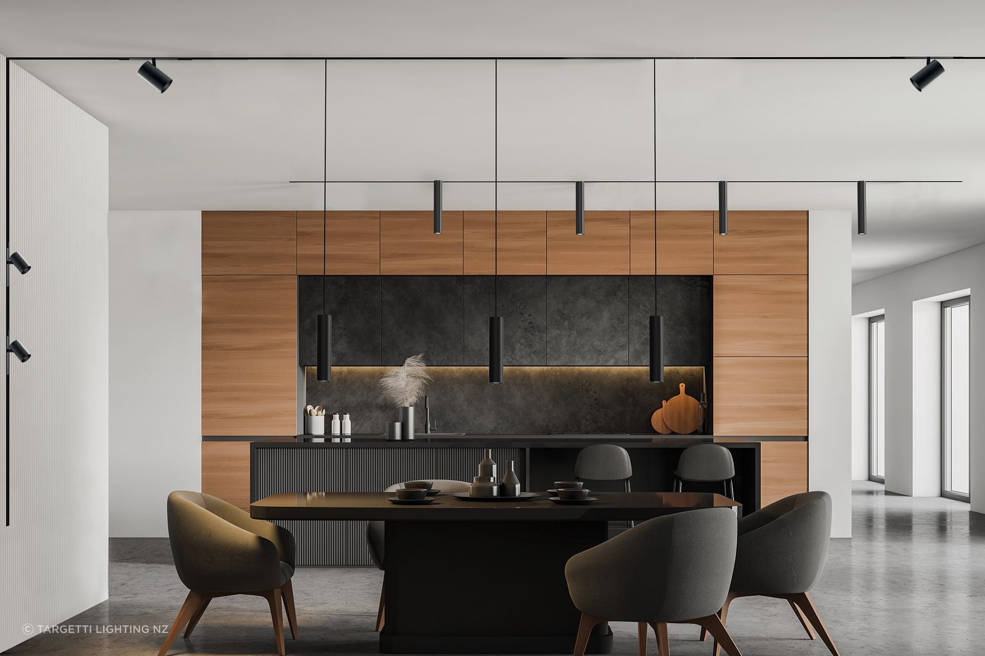 The Forty Eight Linear and Track Light System shows how multiple light fixtures can work together.