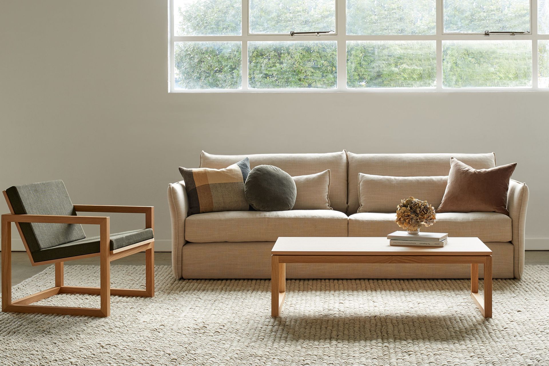 Dried flowers, like these hydrangeas, add a calming element and can be a long term natural feature.