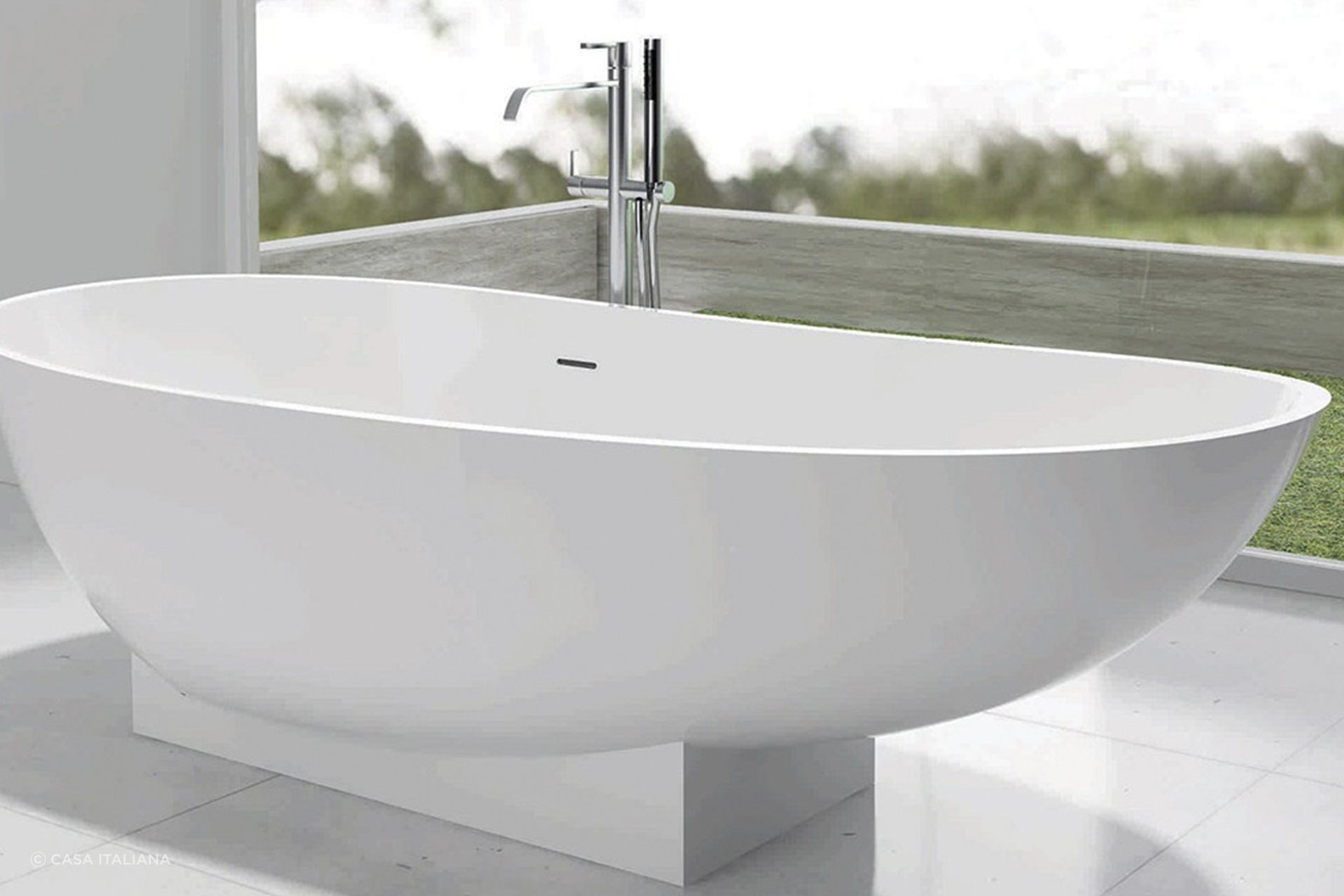 The Flora Bathtub by Pietra Bianca showcases an organic design which heightens relaxation.