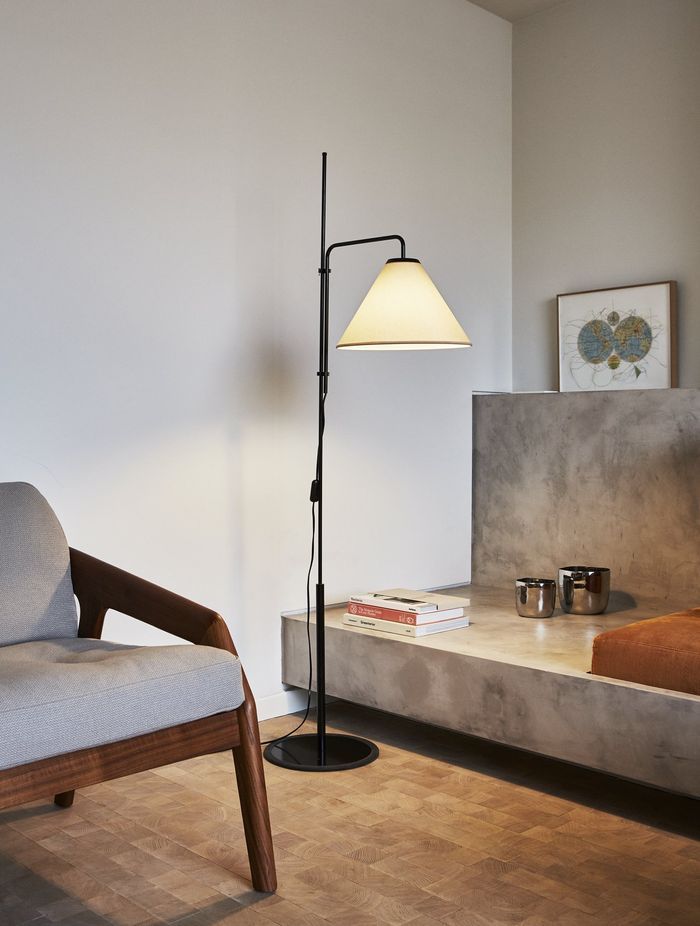 The right sized lamp will look balanced in a space, as seen here with the Funiculi Fabric Floor Lamp from ECC.