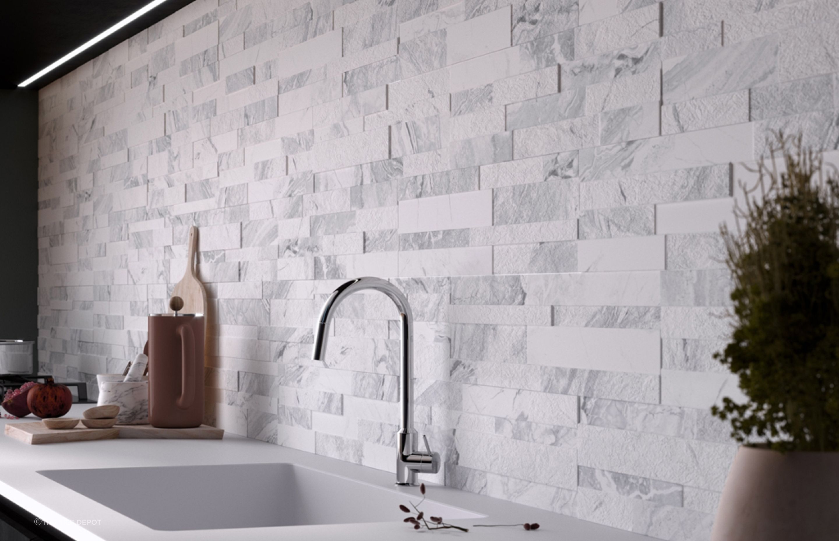 The textural quality of the Gioia Wall Tiles from The Tile Depot is great for large kitchens.