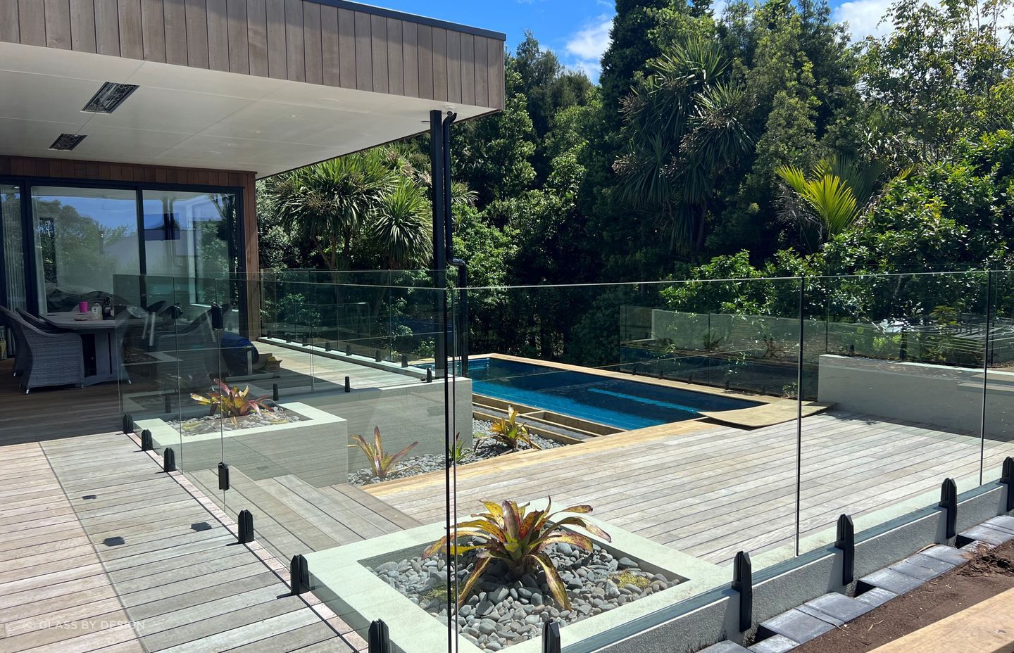 A Glass Pool Fence by Glass By Design showing the unobstructed view they provide.