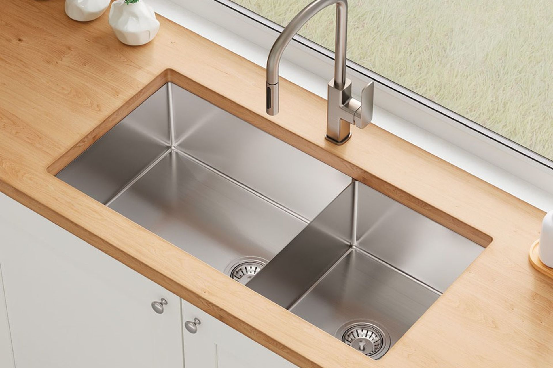 Hand-made from high-quality 304 stainless steel — the Hana 40L/27L Double Kitchen Sink from Fienza.