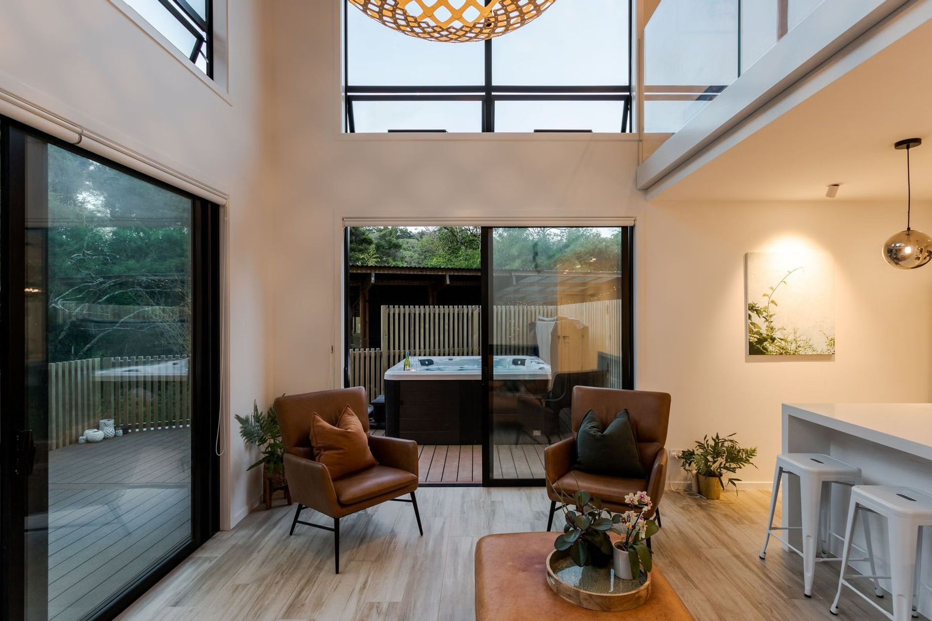 Sliding doors allow for easy flow between indoor and outdoor spaces.