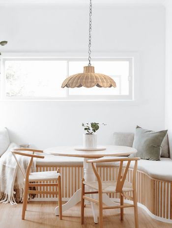 The Alice Scallop Rattan Pendant Light by Ivory & Deene has a relaxed and natural quality in design and texture.