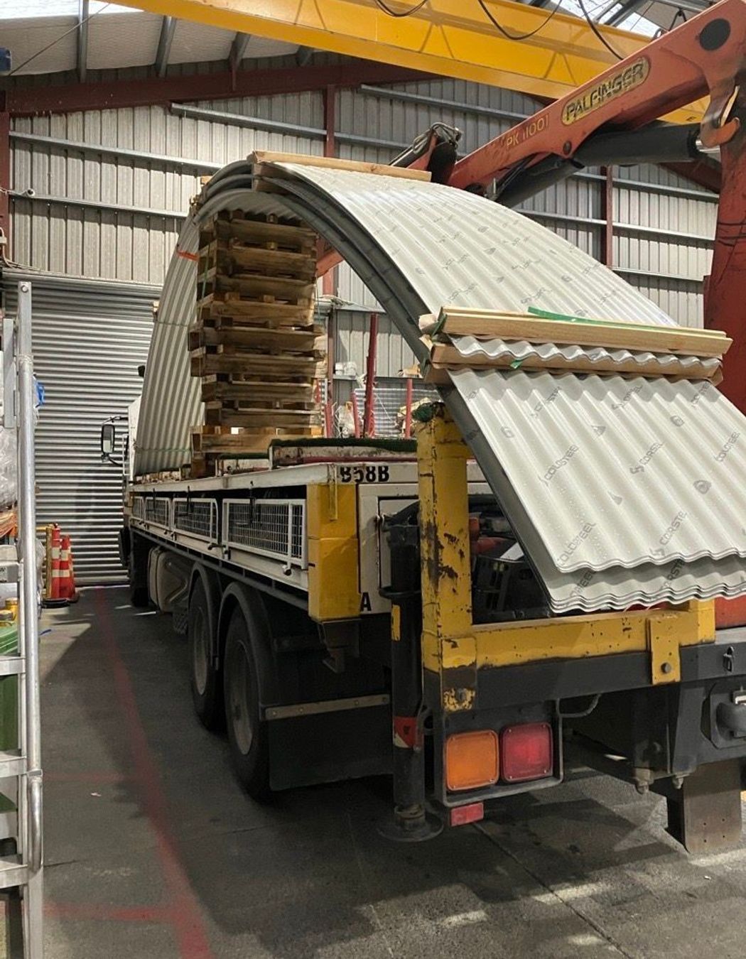 Dimond Roofing's longest curved sheets ready for transport and delivery.